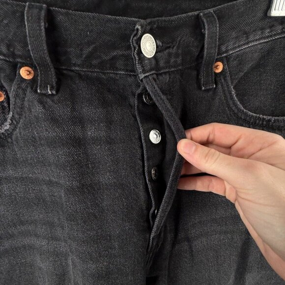 Levis Premium 501 Jeans Black Embellished Studded Denim Charcoal Wash 32x26 - Picture 9 of 16